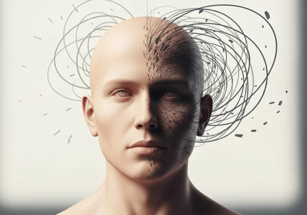 Looking suspiciously, representing paranoid ideation spectrum.