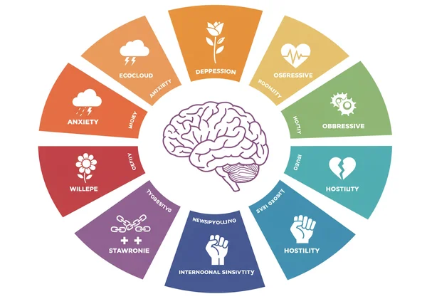 Visualisierung der neun Dimensionen psychologischer Symptome.