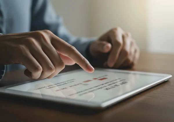 Person interacts with a conceptual SCL-90 test interface.