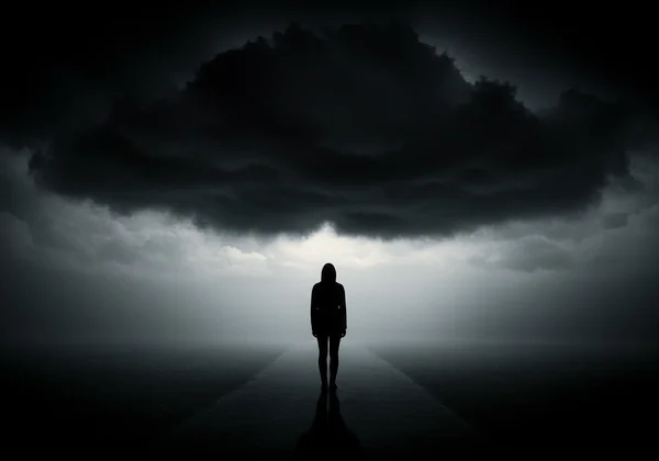 Visual metaphor for depression symptoms, clouds and isolation.