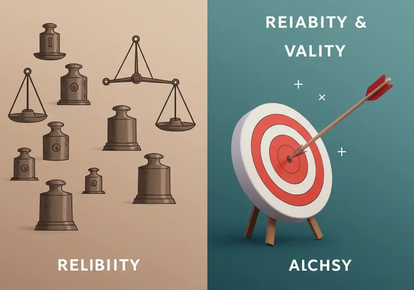 Abstract representation of reliability and validity in testing.