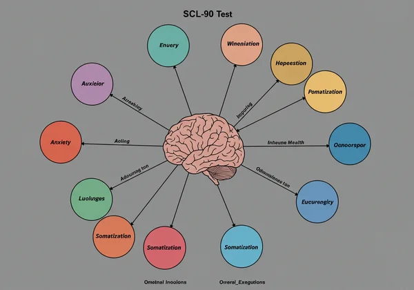 Diagram showing SCL-90's nine psychological dimensions.