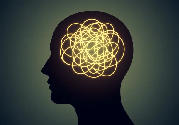 Abstract art of a person in a loop of obsessive thoughts.