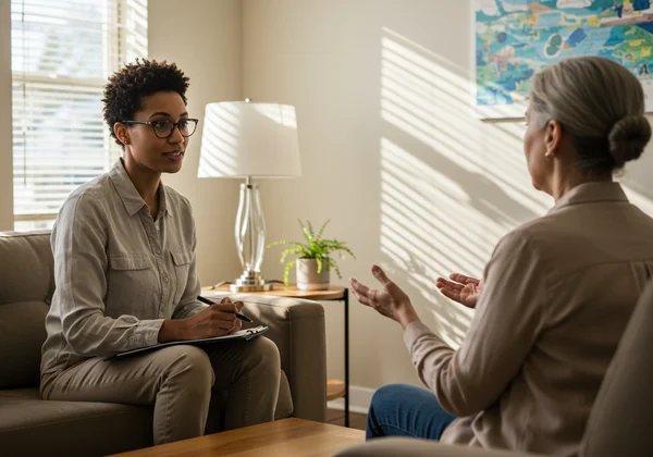 Mental health professional conducting a clinical interview