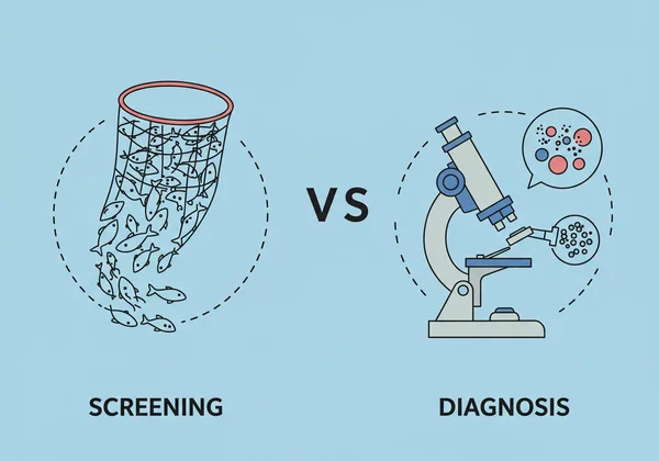 Visual metaphor of screening vs. diagnosis in mental health