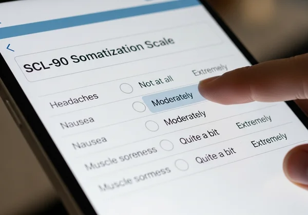 SCL-90 test interface with various physical symptoms listed