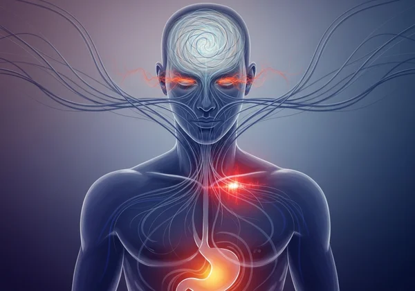 Mind and body interconnected, showing psychological distress